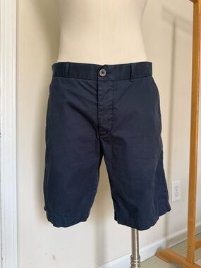 H&M Navy Flat Front Cotton-Blend Shorts